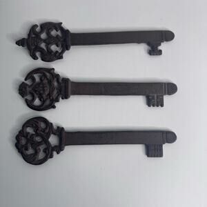 Vintage Cast Iron Keys Set of 3 Decor Heavy 9in” Rustic Primitive